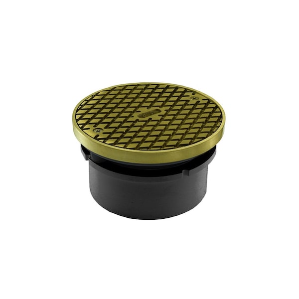Jones Stephens 4in. PVC Hub Fit Base Cleanout with 3-1/2in. Plastic Spud and 6in. Polished Brass Cover with Ring C59005 - main
